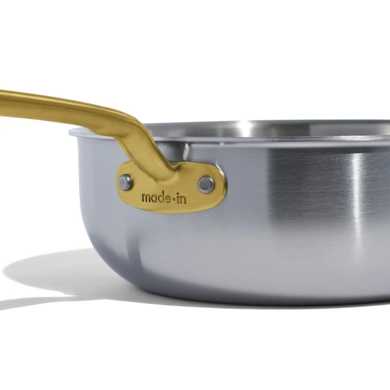 Made In Stainless Clad 3-Qt. Saucier with Antique Brass Hardware