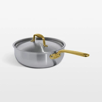 Made In Stainless Clad 3-Qt. Saucier with Antique Brass Hardware