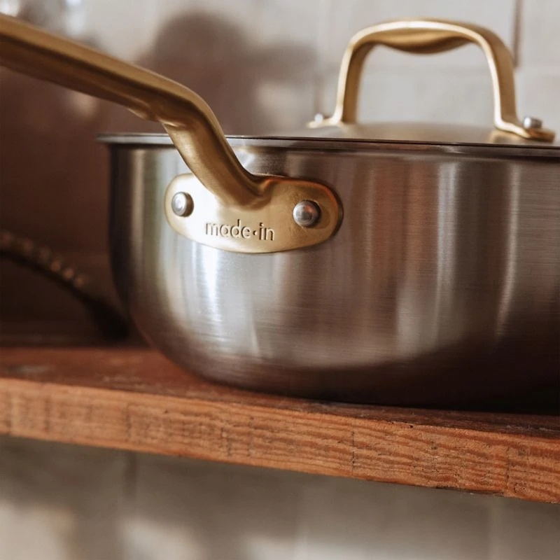 Made In Stainless Clad 5-Piece Cookware Set with Antique Brass Hardware