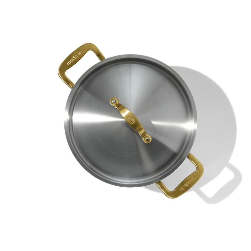 Made In Stainless Clad 8-Qt. Stockpot with Antique Brass Hardware