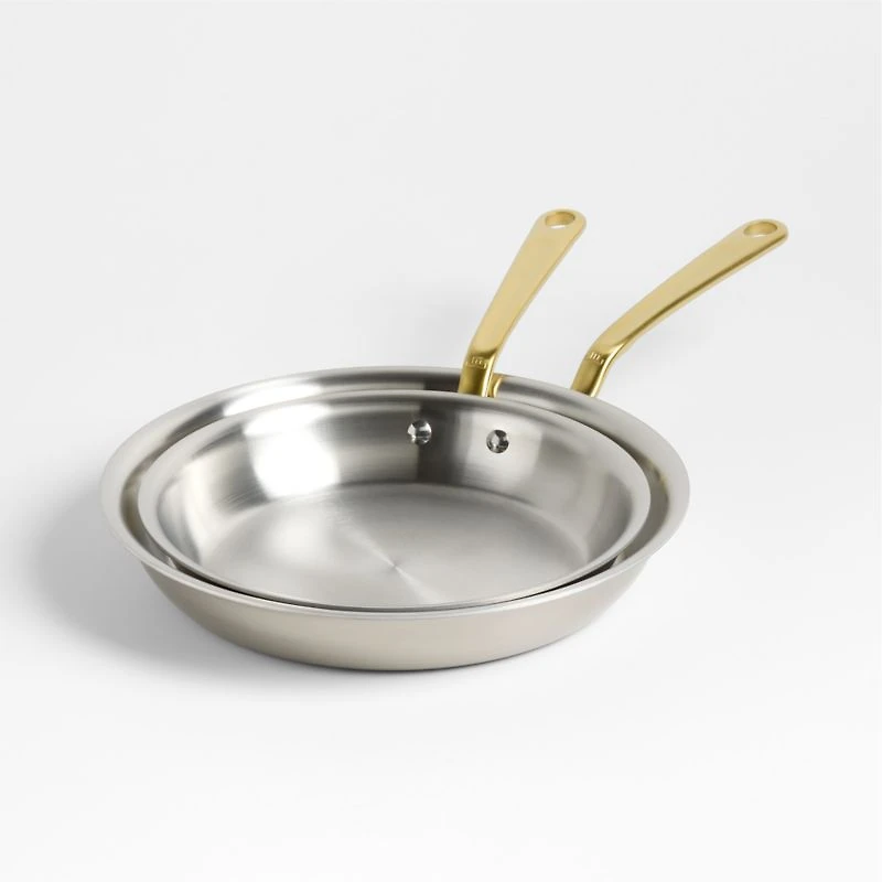 Made In Stainless Clad 2-Piece Fry Pan Set with Antique Brass Hardware