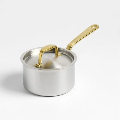 Made In Stainless Clad -Qt. Saucepan with Antique Brass Hardware