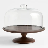 Madeira Walnut-Finished Acacia Wood Cake Stand with Glass Lid