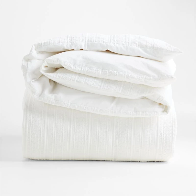 Organic Cotton White Textured Full/Queen Duvet Cover