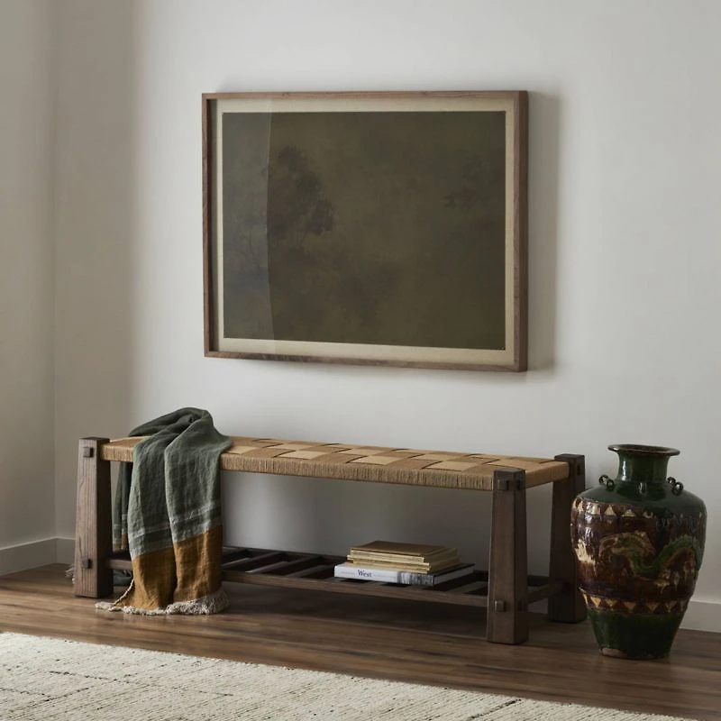 Malin Natural Wood Woven Accent Bench