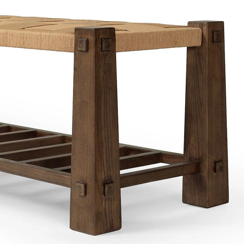 Malin Natural Wood Woven Accent Bench