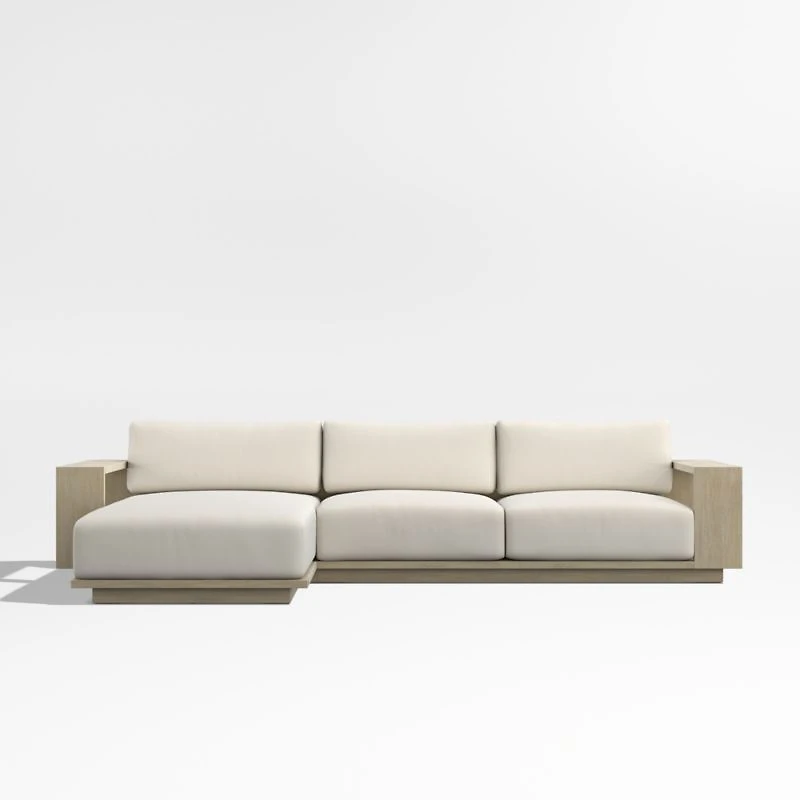 Mallorca Wood 2-Piece Left-Arm Chaise Outdoor Sectional Sofa with Canvas Spa Blue Sunbrella ® Cushions