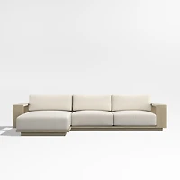 Mallorca Wood 2-Piece Left-Arm Chaise Outdoor Sectional Sofa with Canvas Spa Blue Sunbrella ® Cushions