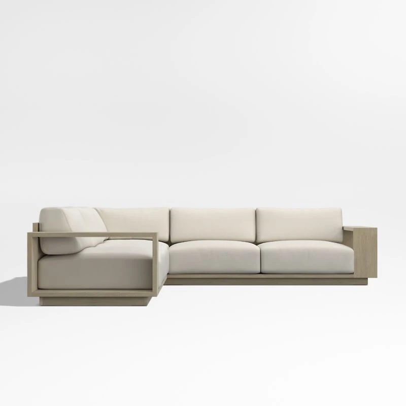Mallorca Wood 3-Piece L-Shaped Outdoor Sectional Sofa with Ivory Cushions