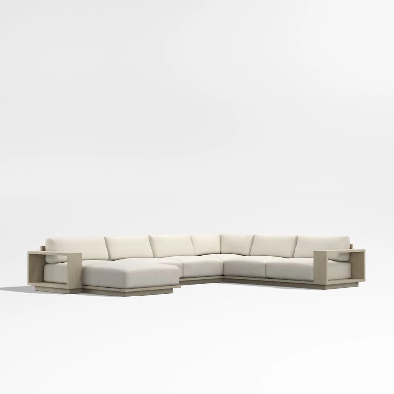 Mallorca Wood 4-Piece Left-Arm Chaise U-Shaped Outdoor Sectional Sofa with Canvas Natural Sunbrella ® Cushions