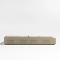 Mallorca Wood 4-Piece Left-Arm Chaise U-Shaped Outdoor Sectional Sofa with Canvas Natural Sunbrella ® Cushions