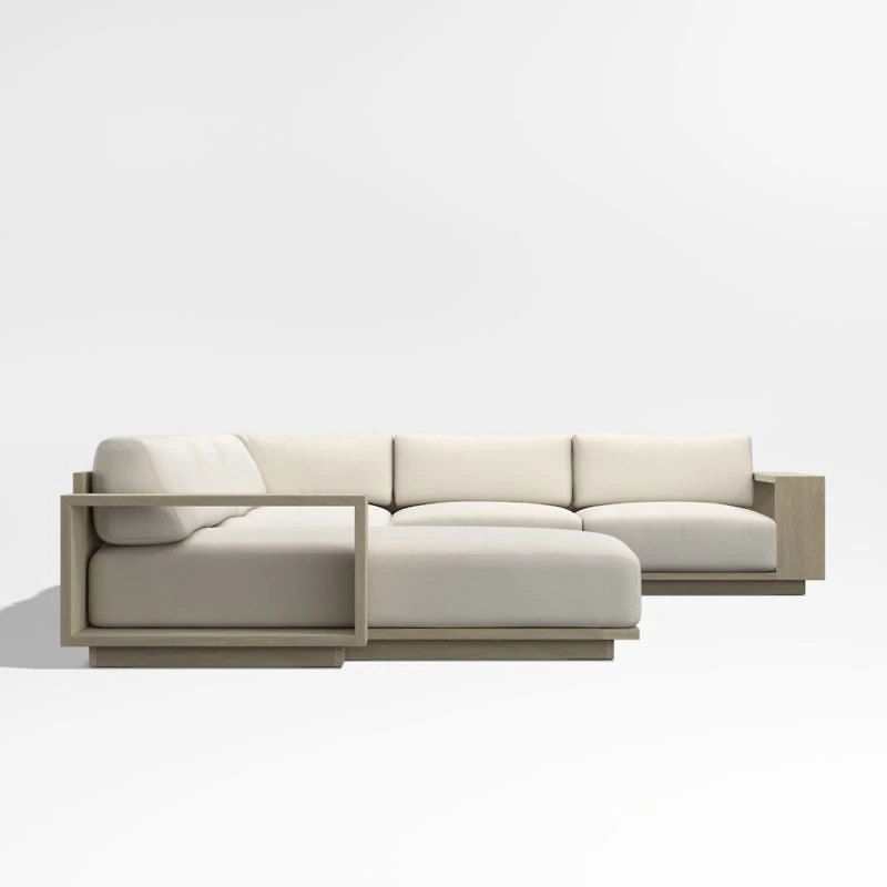 Mallorca Wood 4-Piece Left-Arm Chaise U-Shaped Outdoor Sectional Sofa with Canvas Natural Sunbrella ® Cushions