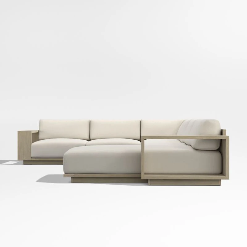 Mallorca Wood 4-Piece Right-Arm Chaise U-Shaped Outdoor Sectional Sofa with Cast Harbor Navy Blue Sunbrella ® Cushions