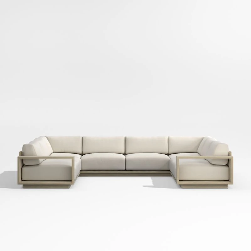 Mallorca Wood 5-Piece U-Shaped Outdoor Sectional Sofa with Ivory Cushions