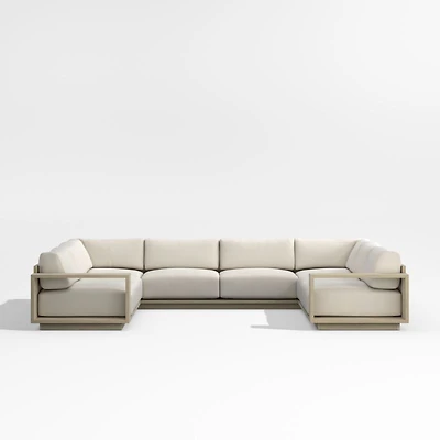 Mallorca Wood 5-Piece U-Shaped Outdoor Sectional Sofa with Ivory Cushions