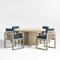 Mallorca 60" Wood Outdoor Dining Table Set with Cast Harbor Navy Blue Sunbrella ® Cushions