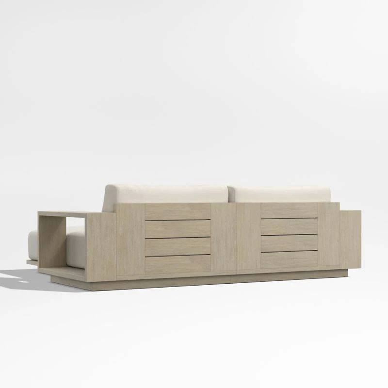Mallorca 86" Wood Double-Chaise Outdoor Daybed with Ivory Cushions