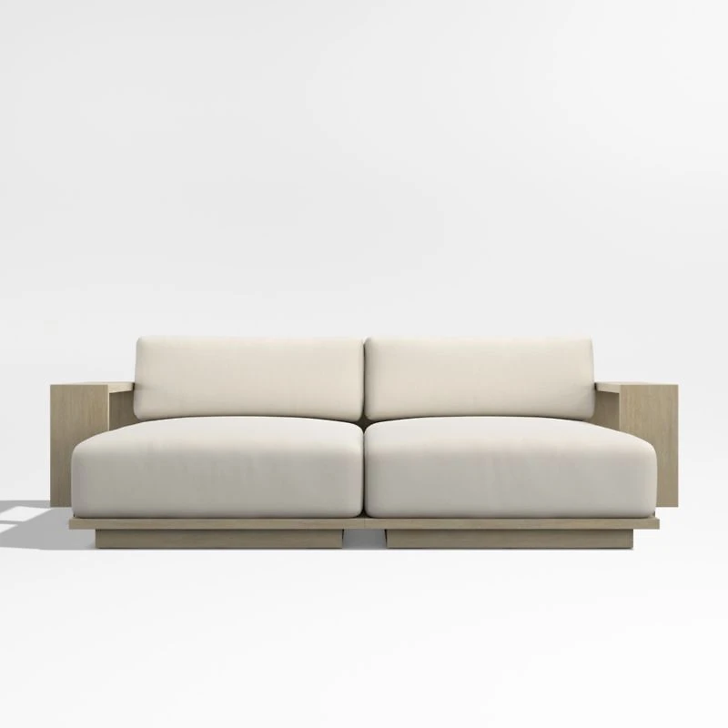 Mallorca 86" Wood Double-Chaise Outdoor Daybed with Ivory Cushions