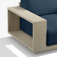 Mallorca Wood 4-Piece Right-Arm Chaise U-Shaped Outdoor Sectional Sofa with Cast Harbor Navy Blue Sunbrella ® Cushions