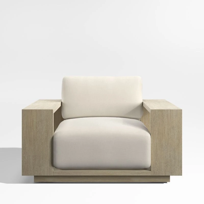 Mallorca Wood Outdoor Lounge Chair with Ivory Cushions