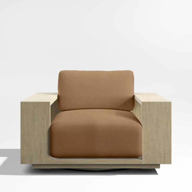 Mallorca Wood Outdoor Swivel Lounge Chair with Cast Teak Brown Sunbrella ® Cushions