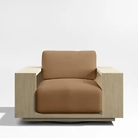 Mallorca Wood Outdoor Swivel Lounge Chair with Cast Teak Brown Sunbrella ® Cushions