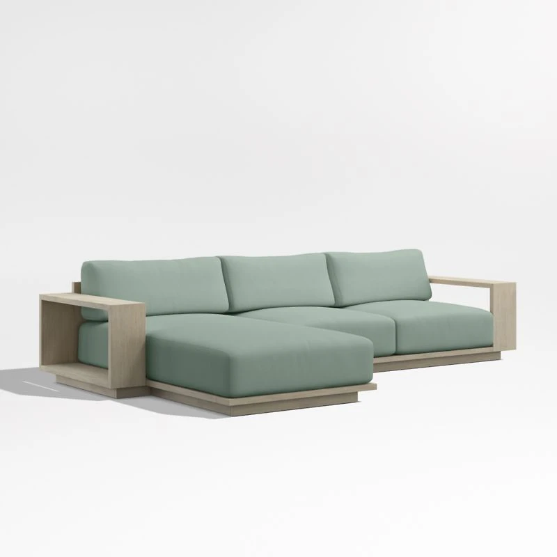 Mallorca Wood 2-Piece Left-Arm Chaise Outdoor Sectional Sofa with Canvas Spa Blue Sunbrella ® Cushions