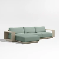 Mallorca Wood 2-Piece Left-Arm Chaise Outdoor Sectional Sofa with Canvas Spa Blue Sunbrella ® Cushions