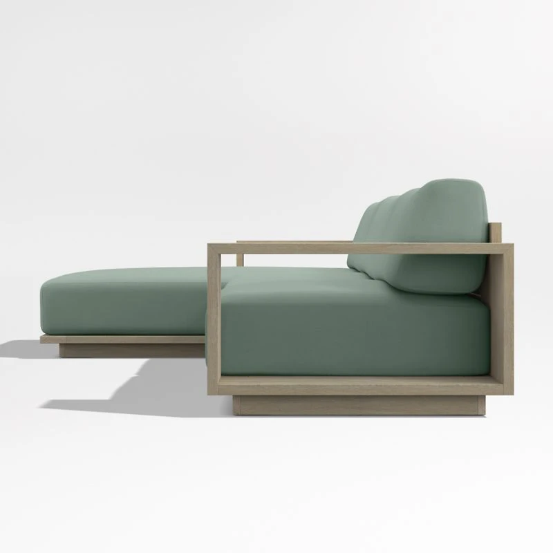 Mallorca Wood 2-Piece Left-Arm Chaise Outdoor Sectional Sofa with Canvas Spa Blue Sunbrella ® Cushions