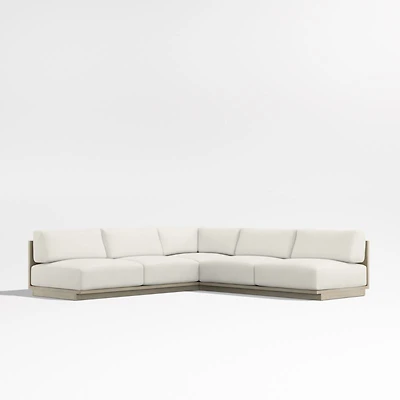 Mallorca Wood 3-Piece L-Shaped Armless Outdoor Sectional Sofa with Canvas Natural Sunbrella ® Cushions