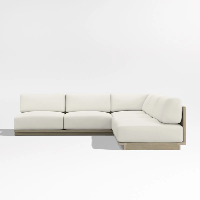 Mallorca Wood 3-Piece L-Shaped Armless Outdoor Sectional Sofa with Canvas Natural Sunbrella ® Cushions