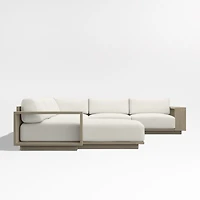 Mallorca Wood 4-Piece Left-Arm Chaise U-Shaped Outdoor Sectional Sofa with Canvas Natural Sunbrella ® Cushions