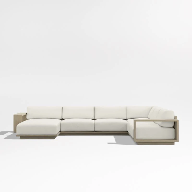 Mallorca Wood 4-Piece Left-Arm Chaise U-Shaped Outdoor Sectional Sofa with Canvas Natural Sunbrella ® Cushions