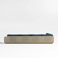 Mallorca Wood 4-Piece Right-Arm Chaise U-Shaped Outdoor Sectional Sofa with Cast Harbor Navy Blue Sunbrella ® Cushions