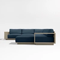 Mallorca Wood 4-Piece Right-Arm Chaise U-Shaped Outdoor Sectional Sofa with Cast Harbor Navy Blue Sunbrella ® Cushions