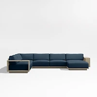 Mallorca Wood 4-Piece Right-Arm Chaise U-Shaped Outdoor Sectional Sofa with Cast Harbor Navy Blue Sunbrella ® Cushions