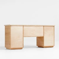 Mara Rye Travertine & Cerused Natural Oak Wood Storage Credenza