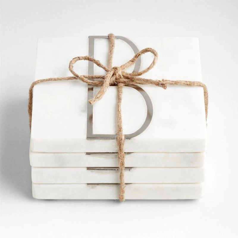 Marble "B" Monogram Coasters, Set of 4
