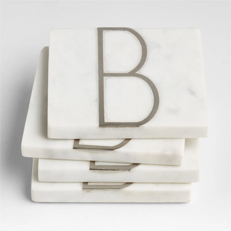 Marble "B" Monogram Coasters, Set of 4