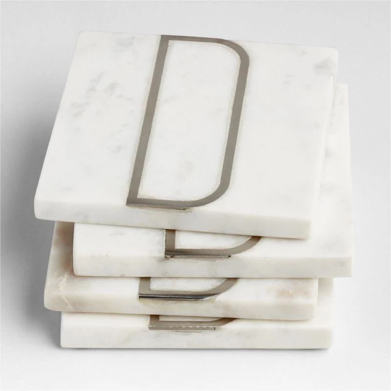 Marble "D" Monogram Coasters, Set of 4
