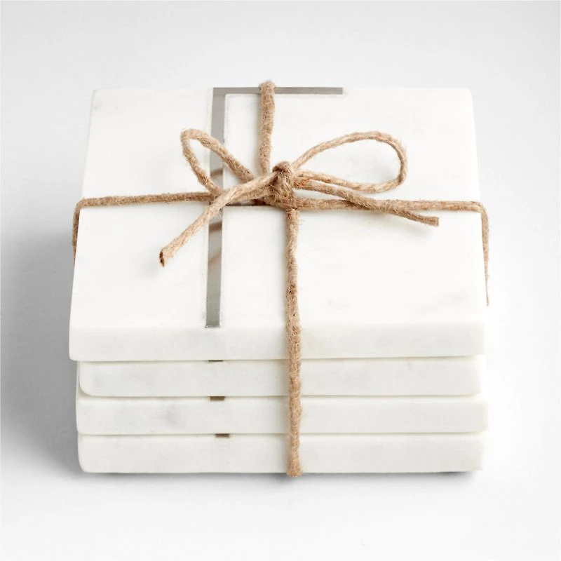 Marble "F" Monogram Coasters, Set of 4