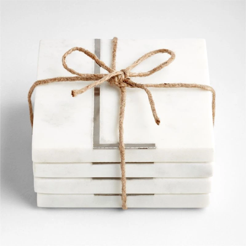 Marble "L" Monogram Coasters, Set of 4