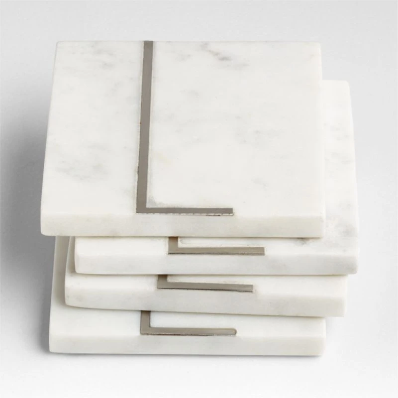 Marble "L" Monogram Coasters, Set of 4