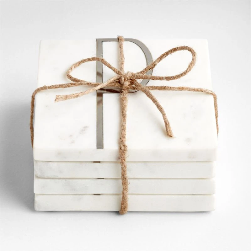 Marble "P" Monogram Coasters, Set of 4