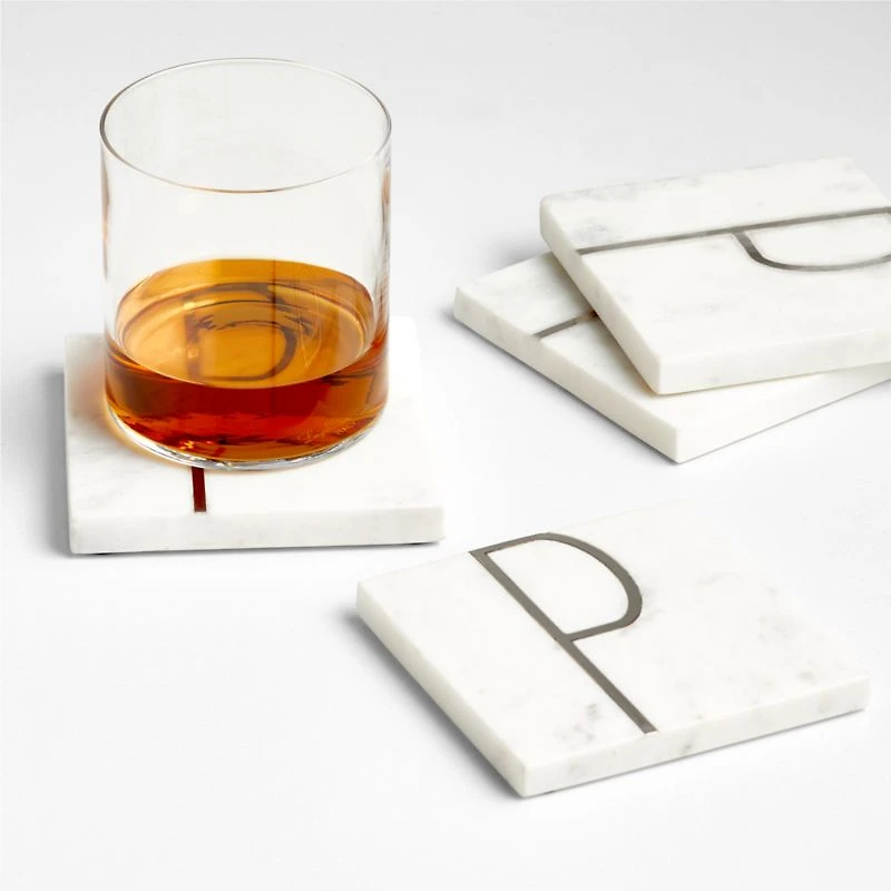Marble "P" Monogram Coasters, Set of 4