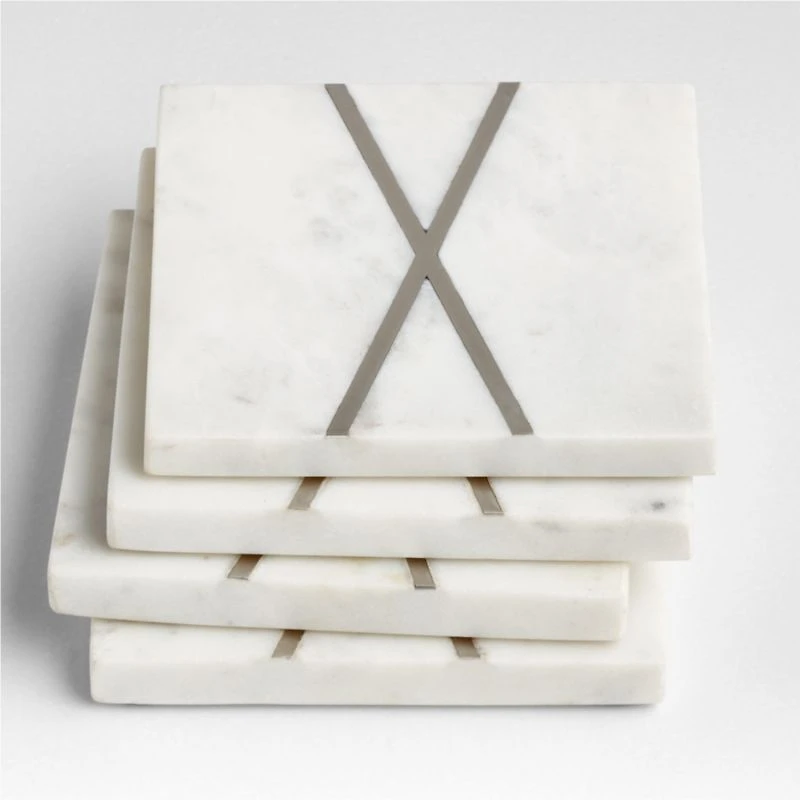 Marble "X" Monogram Coasters, Set of 4
