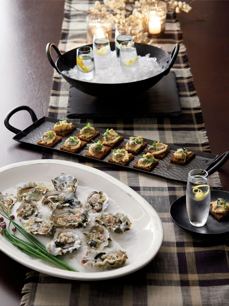 Feast Rectangular Hammered Iron Serving Platter with Handles