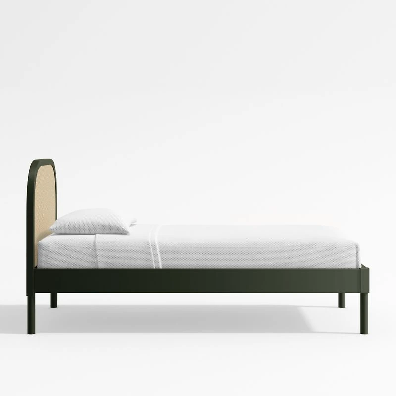 Maren Olive Green Cane Wood Kids Twin Bed