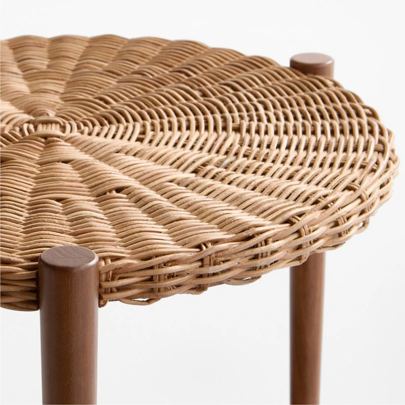 Margot Wicker and Brown Wood Round Nursery Side Table