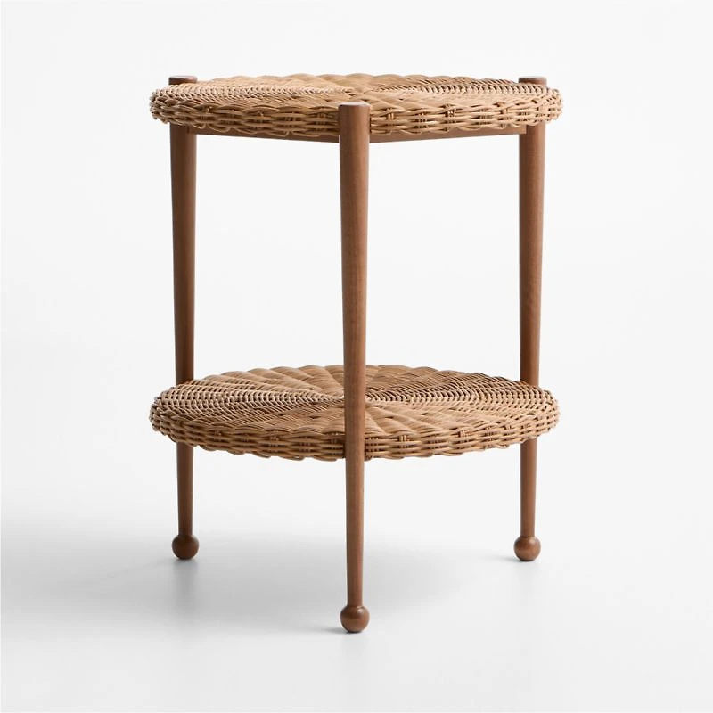 Margot Wicker and Brown Wood Round Nursery Side Table